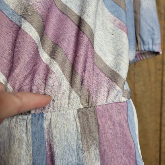 VINTAGE 70s striped short sleeve fit and flare midi day dress M - Picture 7 of 16